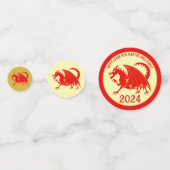 旧正月2024レッドドラゴンおもしろいレッド金ゴールドパーティー コンフェッティ (正面)