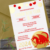 旧正月2024赤ドラゴン白モダン金ゴールド 箔招待状