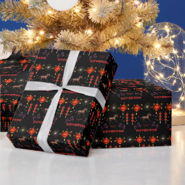 旧正月 ブラック ラッピングペーパー
