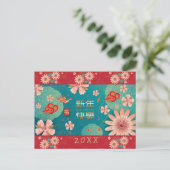旧正月 春の花 装飾 ポストカード (スタンド正面)