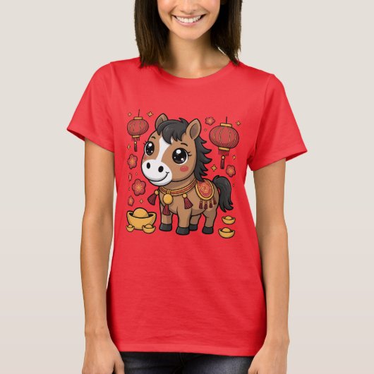 旧正月 馬 Tシャツ 幸運を祈る 馬柄 春節 (正面)