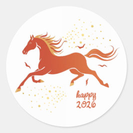 旧正月 2026 午年 墨絵 新年 ラウンドシール