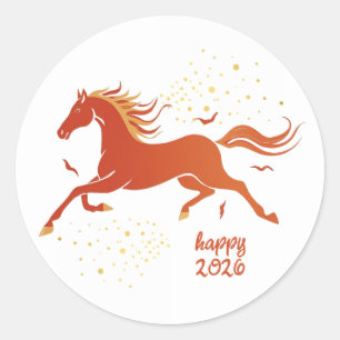 旧正月 2026 午年 墨絵 新年 ラウンドシール