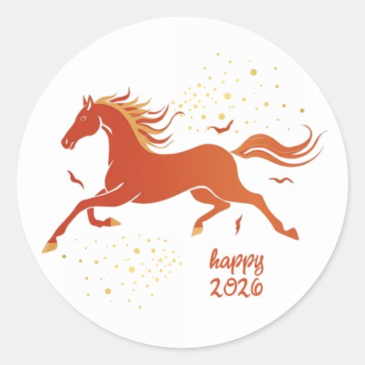 旧正月 2026 午年 墨絵 新年 ラウンドシール (正面)