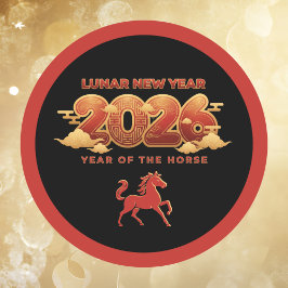旧正月 2026 午年 赤と黒 ラウンドシール