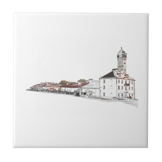 旧水防火タワー建築スケッチ タイル (正面)