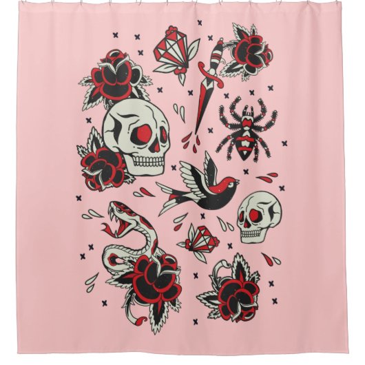 旧派タトゥー シャワーカーテン (正面)