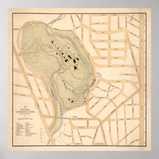 旧直流動物園マップ(1914)ヴィンテージ国家動物園 ポスター (正面)