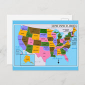 旧米国地図州首都とメキシコ湾 ポストカード (正面/裏面)