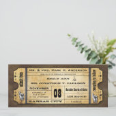 旧紙チケットモダンヴィンテージ結婚タイポグラフィ 招待状 (スタンド正面)