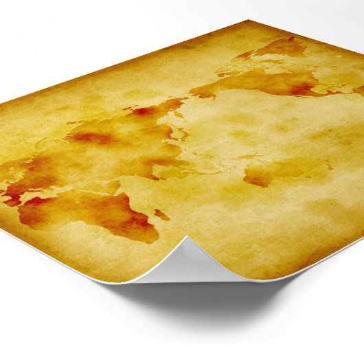 旧紙色絵を描あせる世界地図 ポスター (角)