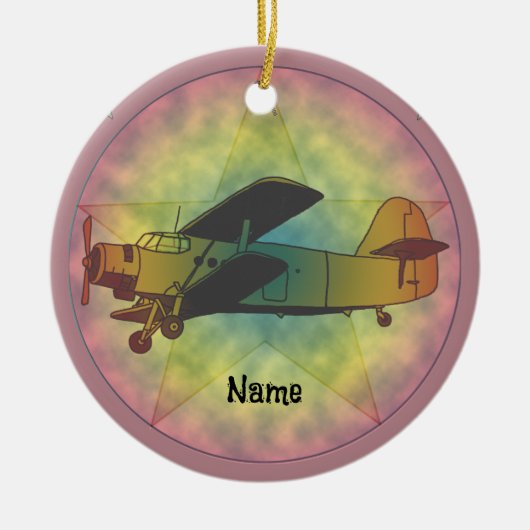 旧美しい飛行機オーナメント セラミックオーナメント (正面)