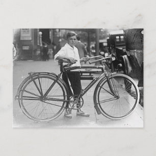 旧自転車ヴィンテージB&W写真付き少年 ポストカード