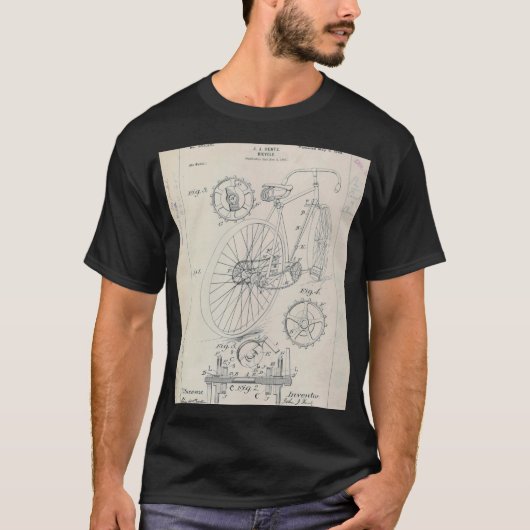 旧自転車特許スケッチシャツ Tシャツ (正面)