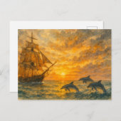 旧船日没 ポストカード (正面/裏面)