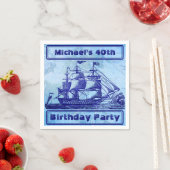 旧船舶とマップブルービーチパーティー スタンダードカクテルナプキン (インサイチュ)