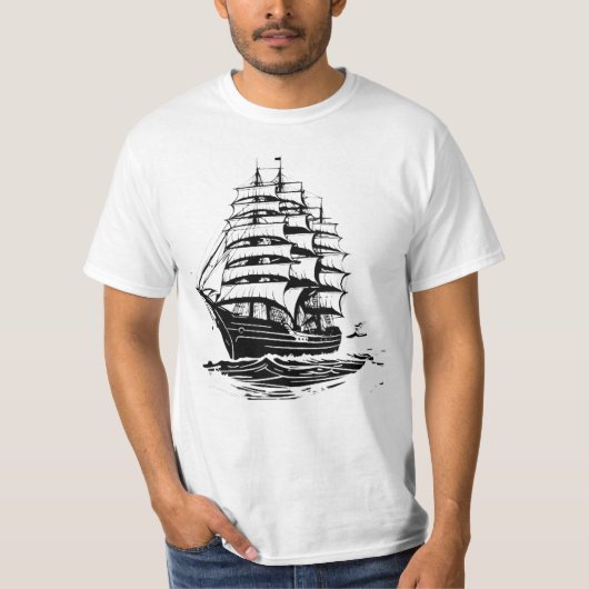旧船舶イラストレーション Tシャツ (正面)