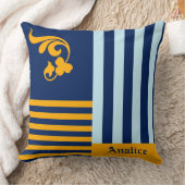 旧英国海軍ブルーとオレンジストライプ色の名前 クッション (ブランケット)