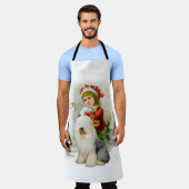 旧英語シェプドッグヴィンテージクリスマス エプロン (着用した状態)