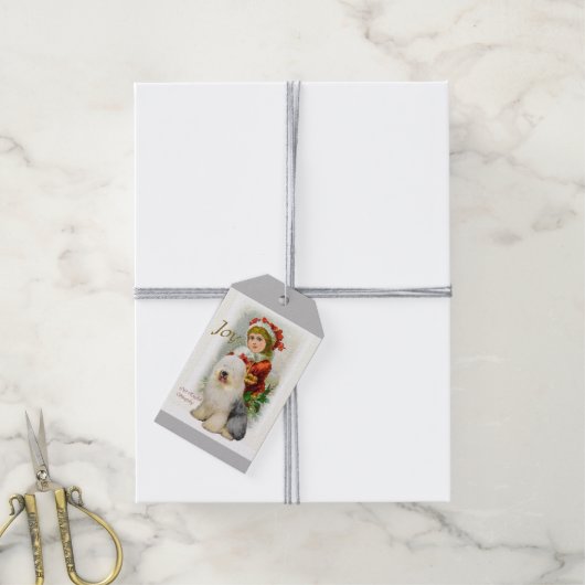 旧英語シェプドッグヴィンテージクリスマス ギフトタグ (より糸付き)