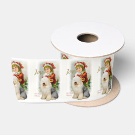旧英語シェプドッグヴィンテージクリスマス サテンリボン