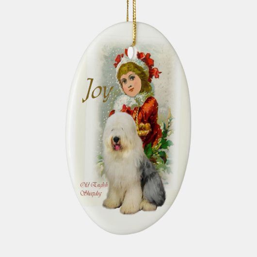 旧英語シェプドッグヴィンテージクリスマス セラミックオーナメント (右)