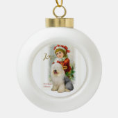 旧英語シェプドッグヴィンテージクリスマス セラミックボールオーナメント (正面)