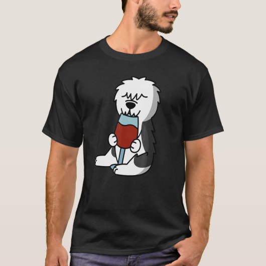 旧英語シェプドッグ飲みワインドッグ Tシャツ (正面)