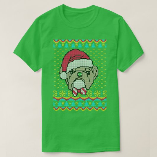 旧英語ブルドッグ醜いクリスマスセーターあり Tシャツ (デザイン正面)