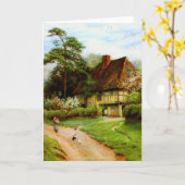 旧英語国コテージグリーティングカード カード (黄色い花)