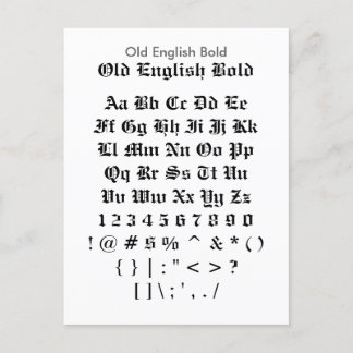 旧英語 – ザズはっきりしたルフォントサンプラー ポストカード