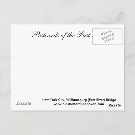 旧葉書、ニューヨーク市、ウィリアムズバーグ橋 ポストカード (裏面)