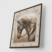 旧西クォーターホースセピアブラウン スクエア壁時計 (傾斜)