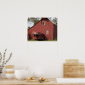 旧赤納屋と赤馬トレーラーカラー16x20 ポスター (キッチン)