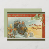 旧車のヴィンテージファッションドのお正月 ポストカード (正面/裏面)