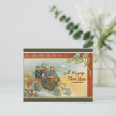 旧車のヴィンテージファッションドのお正月 ポストカード (スタンド正面)