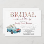 旧車ピンク赤面フローラブライダルシャワードライブ 招待状 (正面/裏面)