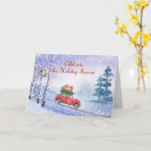 旧車付きクリスマスカード カード (黄色い花)