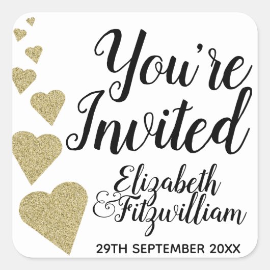 旧金ゴールドグリッターハート封筒用シールシール スクエアシール (正面)