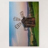 旧風車の丘の農村風車の農地の風光明媚 ジグソーパズル (縦)