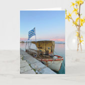 旧魚釣りボートギリシャ国旗ザキントスギリシャ カード (黄色い花)