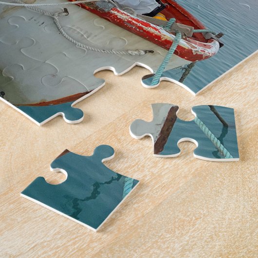 旧魚釣りボートギリシャ国旗ザキントスギリシャ ジグソーパズル (側面)