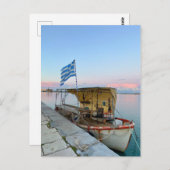 旧魚釣りボートギリシャ国旗ザキントスギリシャ ポストカード (正面/裏面)