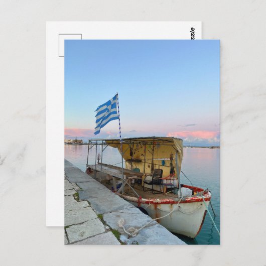 旧魚釣りボートギリシャ国旗ザキントスギリシャ ポストカード (正面/裏面)
