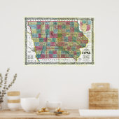 旧1856アイオワの地図 ポスター (キッチン)