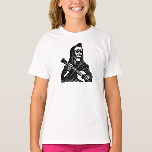 早い1900年代頃ギターを持つサンタMuerte Tシャツ (正面)