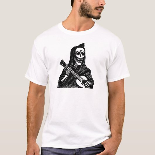 早い1900年代頃ギターを持つサンタMuerte Tシャツ (正面)