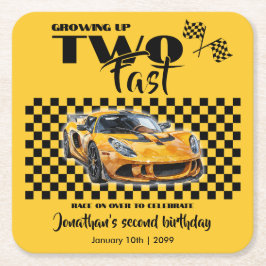 早い2歳の誕生日に育つイエロースポーツカー スクエアペーパーコースター