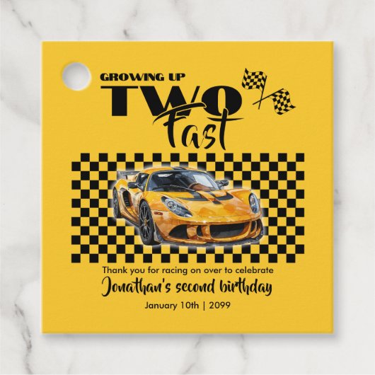 早い2歳の誕生日に育つイエロースポーツカー フェイバータグ (正面)