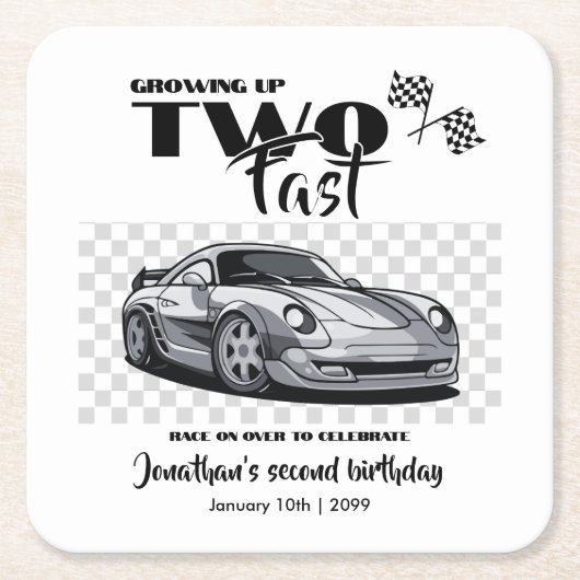 早い2歳の誕生日のレースカーモダンに成長 スクエアペーパーコースター (正面)